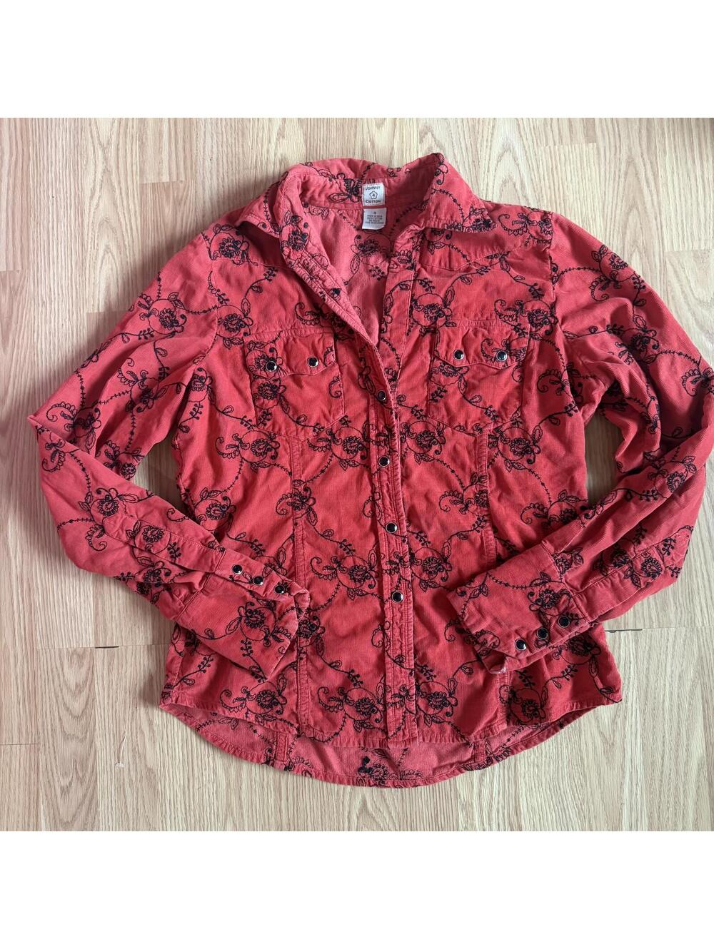 Red and Black Paisley Print Johnny Cotton Western Pearl snap size 4